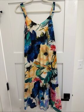 Amour Vert Floral Maxi Dress in Blue, Teal, Yellow, Pink